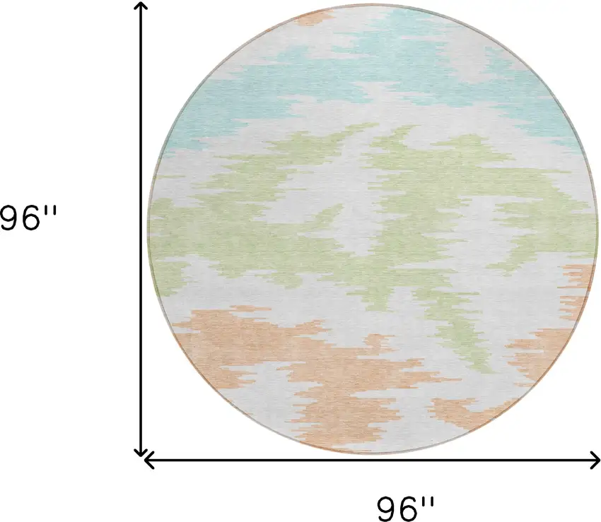 8' White Sky Blue And Artichoke Green Round Abstract Washable Indoor Outdoor Area Rug Photo 9