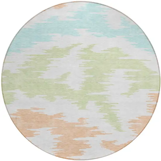 8' White Sky Blue And Artichoke Green Round Abstract Washable Indoor Outdoor Area Rug Photo 2