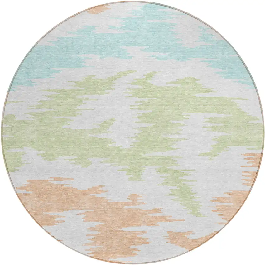 8' White Sky Blue And Artichoke Green Round Abstract Washable Indoor Outdoor Area Rug Photo 2