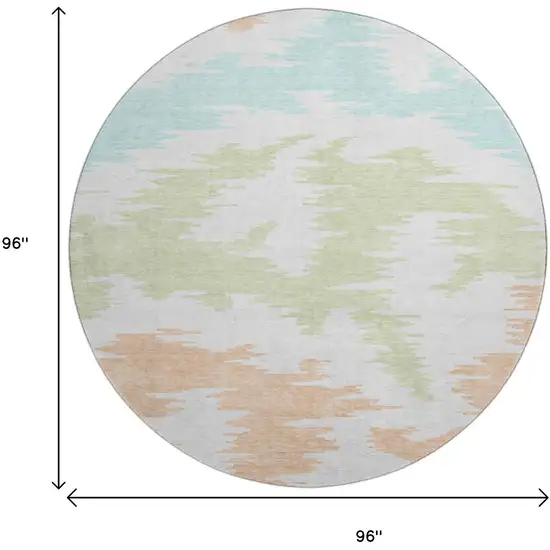 8' White Sky Blue And Peach Abstract Washable Round Rug With UV Protection Photo 9