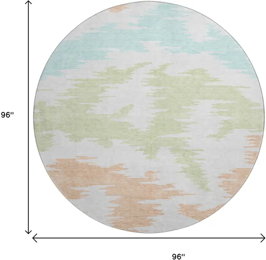 8' White Sky Blue And Peach Abstract Washable Round Rug With UV Protection Photo 9