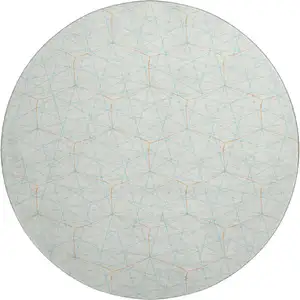 Photo of 8' White Teal And Orange Geometric Washable Round Rug With UV Protection