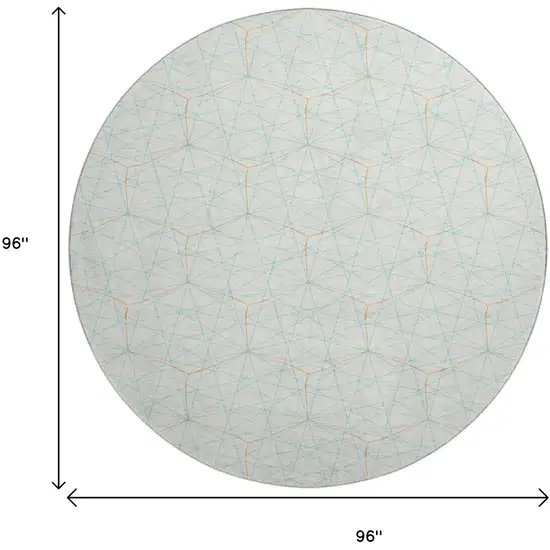 8' White Teal And Orange Geometric Washable Round Rug With UV Protection Photo 9
