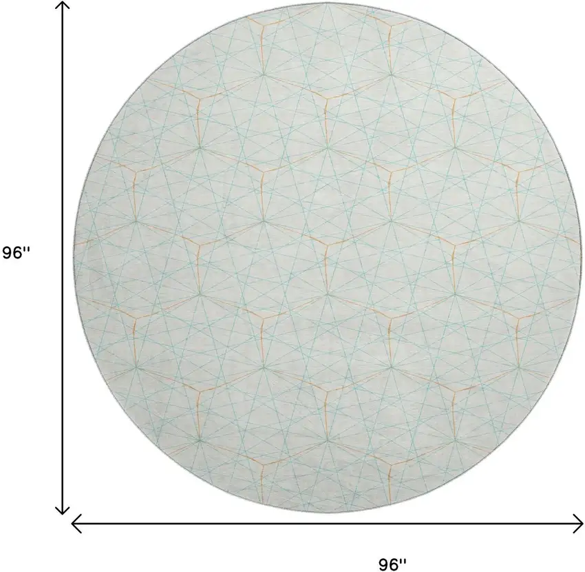 8' White Teal And Orange Geometric Washable Round Rug With UV Protection Photo 9