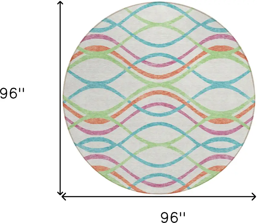 8' White Teal Blue And Lime Green Round Abstract Washable Indoor Outdoor Area Rug Photo 9