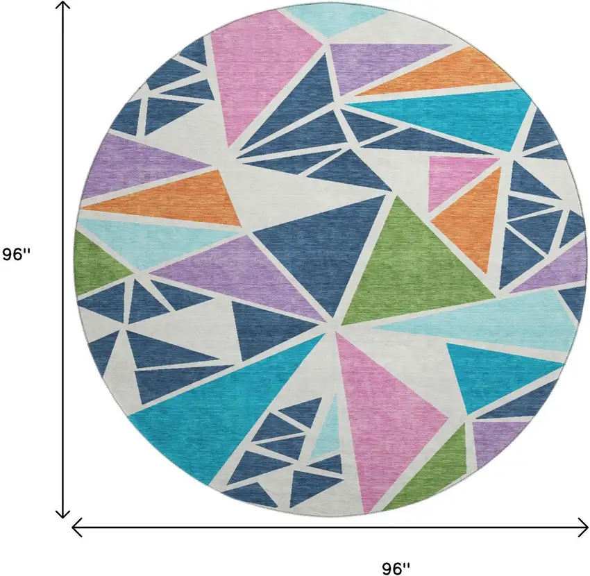 8' White Teal Pink And Orange Geometric Washable Round Rug With UV Protection Photo 9