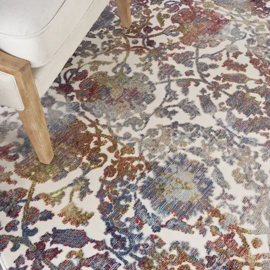 6' White and Golden Brown Floral Distressed Non Skid Round Rug Photo 4