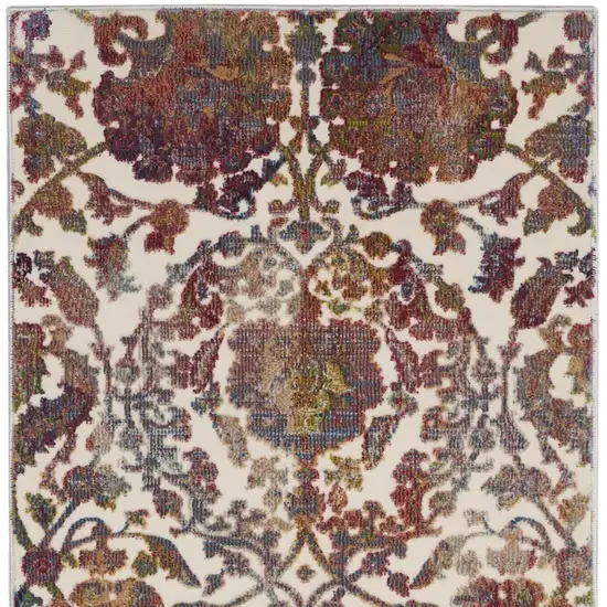 6' White and Golden Brown Floral Distressed Non Skid Runner Rug Photo 9