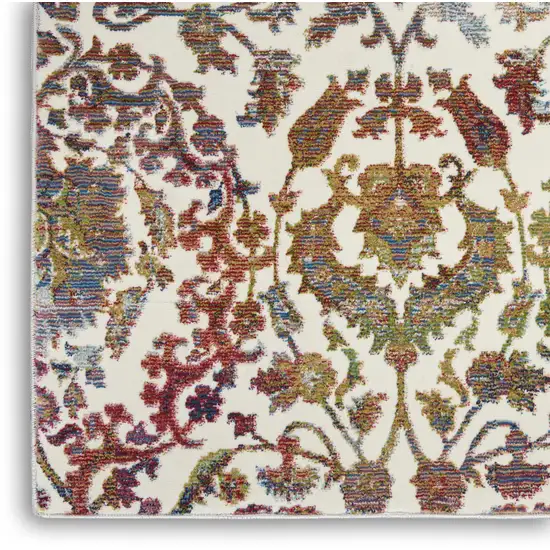 6' White and Golden Brown Floral Distressed Non Skid Runner Rug Photo 8