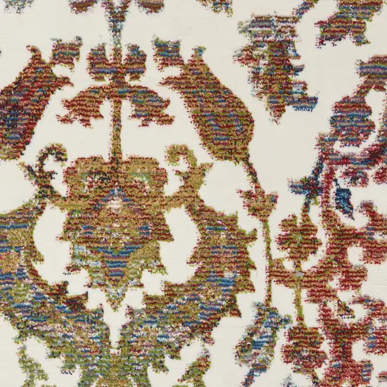 6' White and Golden Brown Floral Distressed Non Skid Runner Rug Photo 4