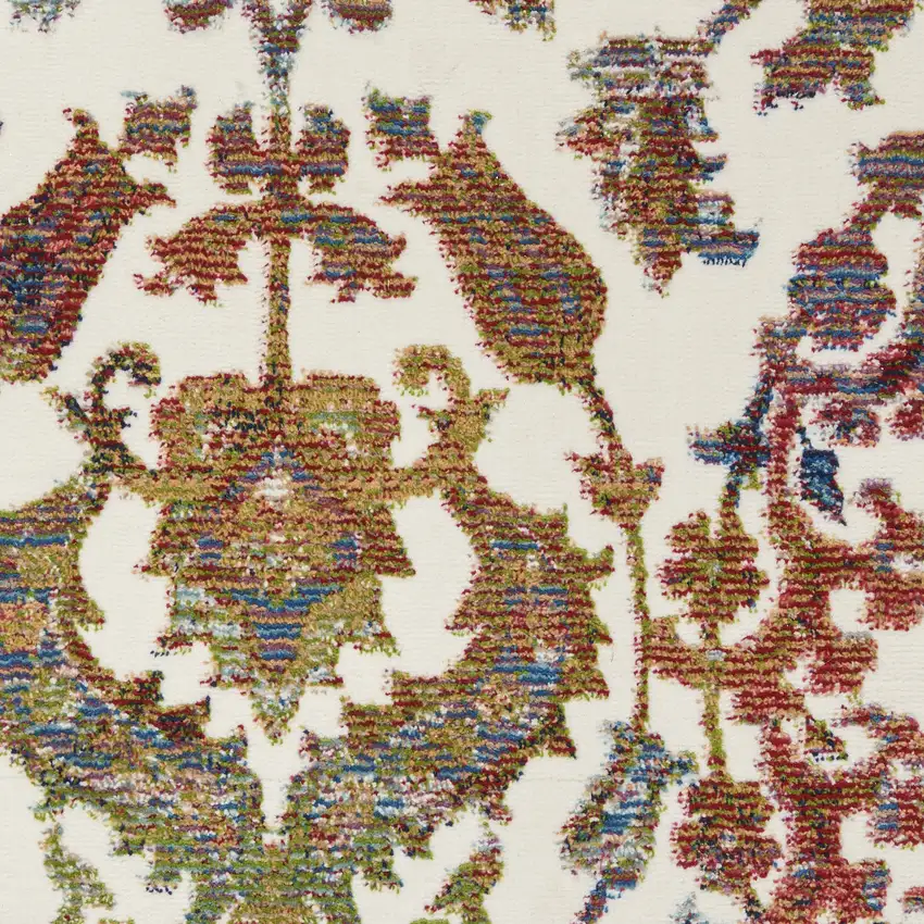 6' White and Golden Brown Floral Distressed Non Skid Runner Rug Photo 4