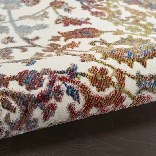 6' White and Golden Brown Floral Distressed Non Skid Runner Rug Photo 7