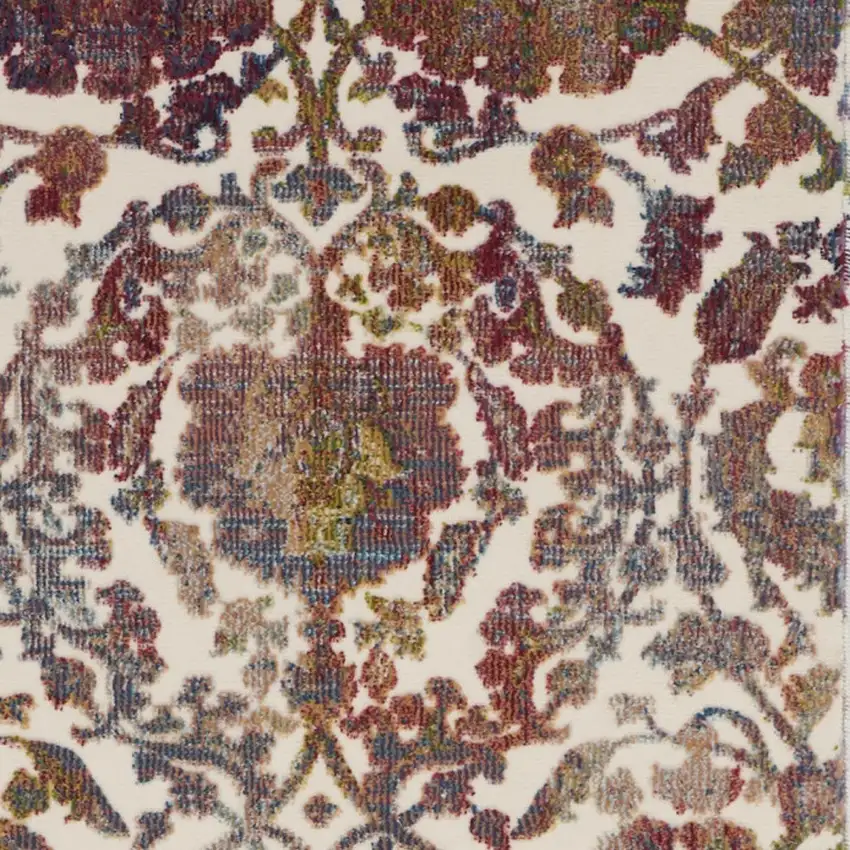 6' White and Golden Brown Floral Distressed Non Skid Runner Rug Photo 8