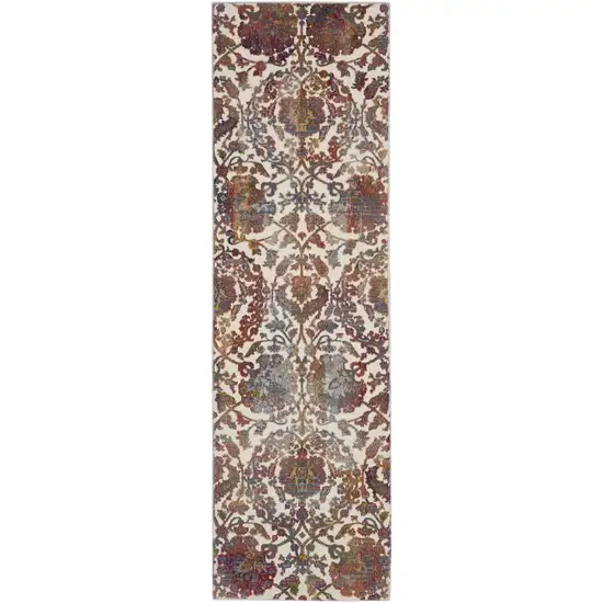 6' White and Golden Brown Floral Distressed Non Skid Runner Rug Photo 1