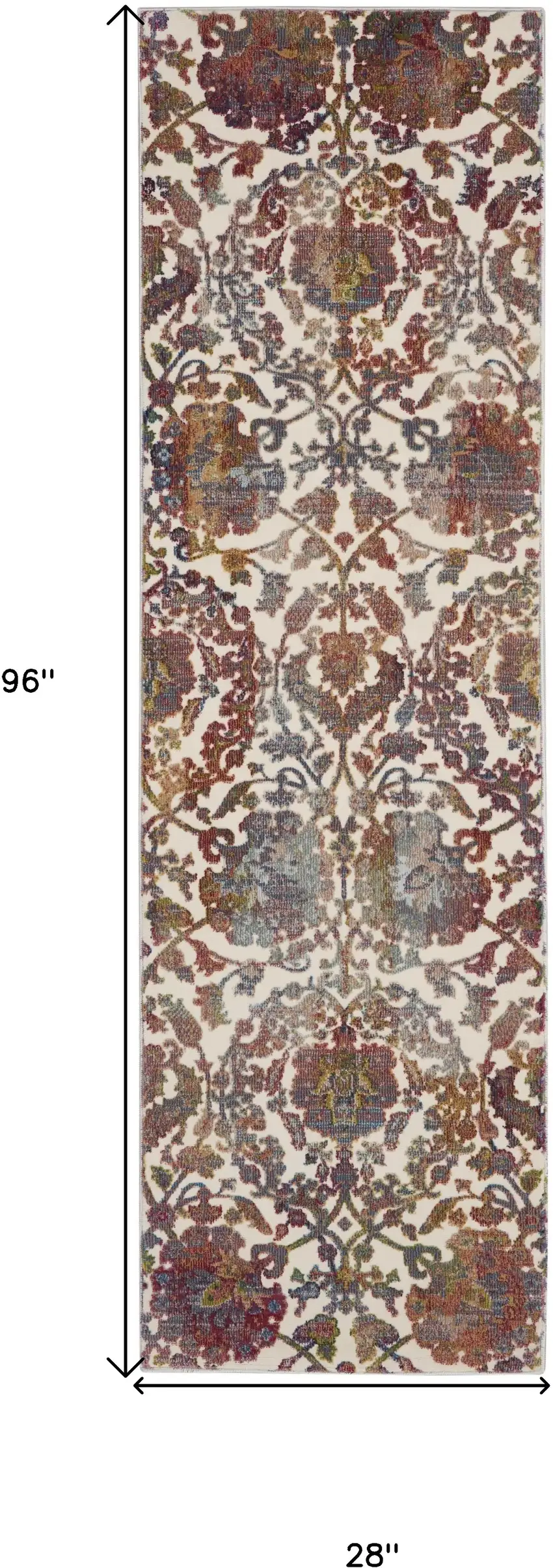 8' White and Golden Brown Floral Distressed Non Skid Runner Rug Photo 3
