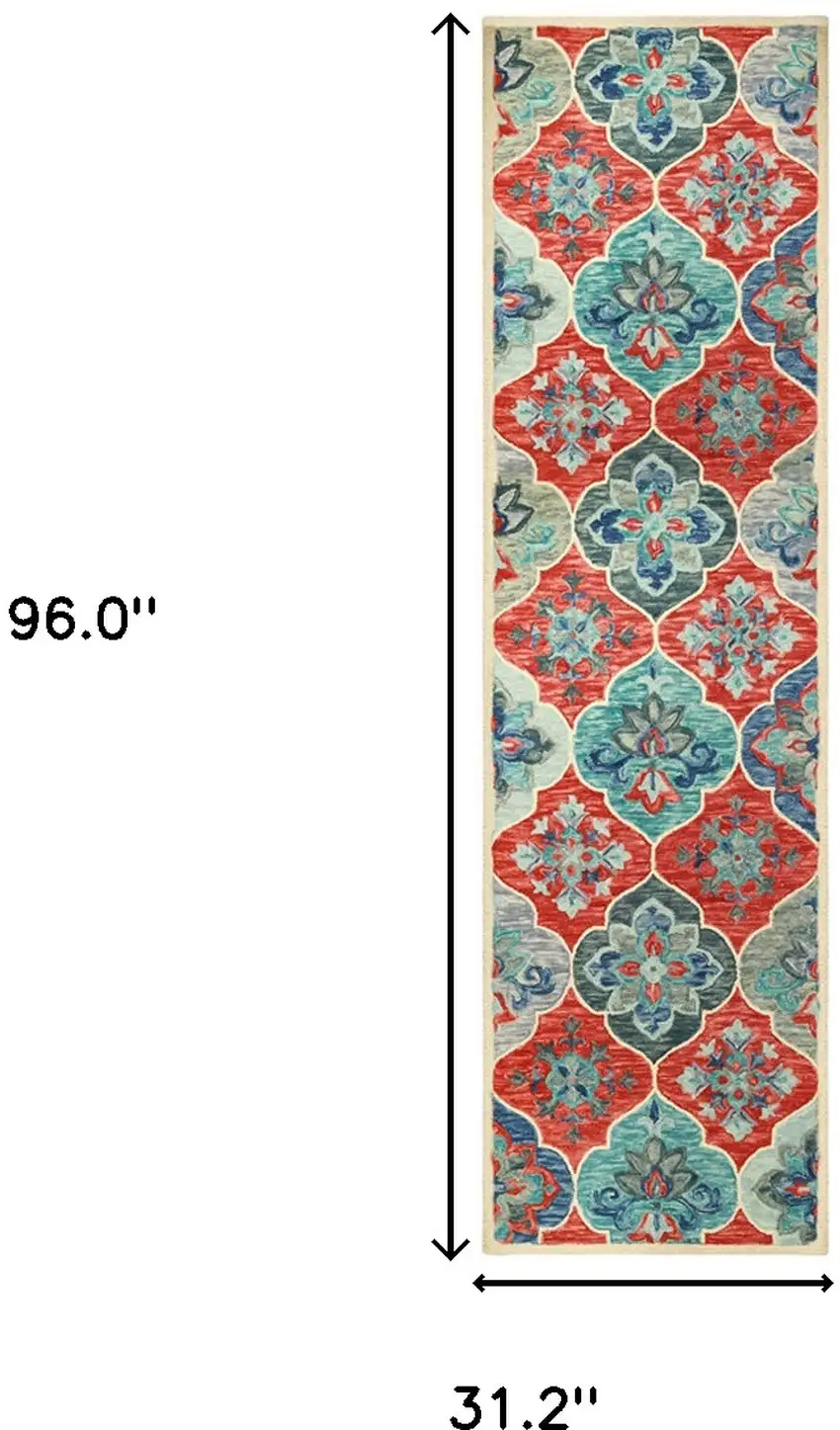 8' Wool Geometric Tufted Stain Resistant Runner Rug Photo 6
