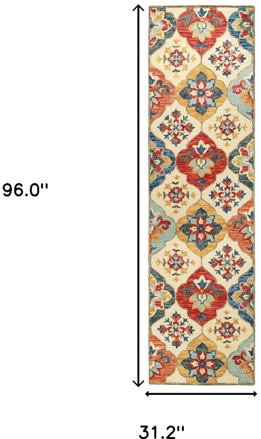 8' Wool Geometric Tufted Stain Resistant Runner Rug Photo 6