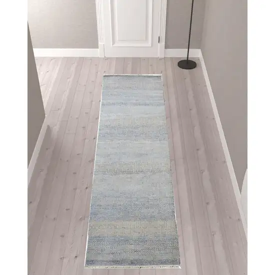 10' Wool Striped Hand KNotted Runner Rug Photo 2