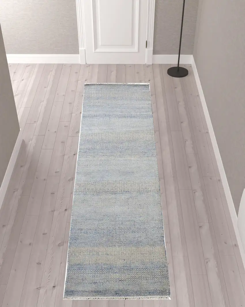 10' Wool Striped Hand KNotted Runner Rug Photo 2