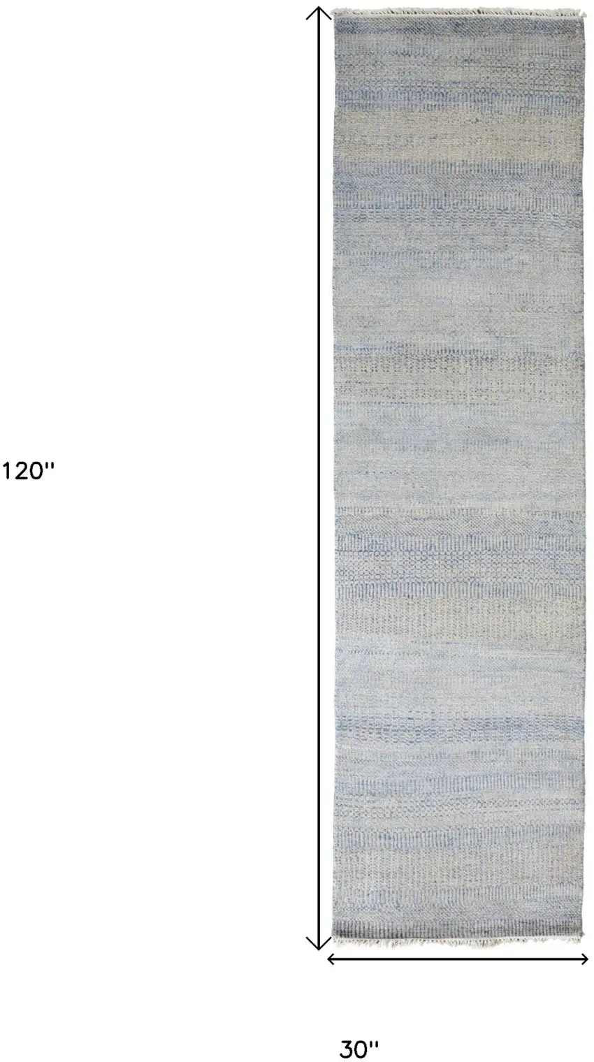 10' Wool Striped Hand KNotted Runner Rug Photo 6