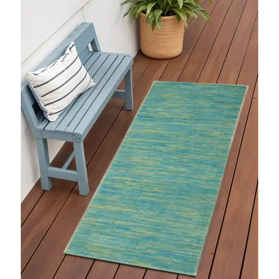 6' Blue And Green Indoor Outdoor Runner Rug Photo 2