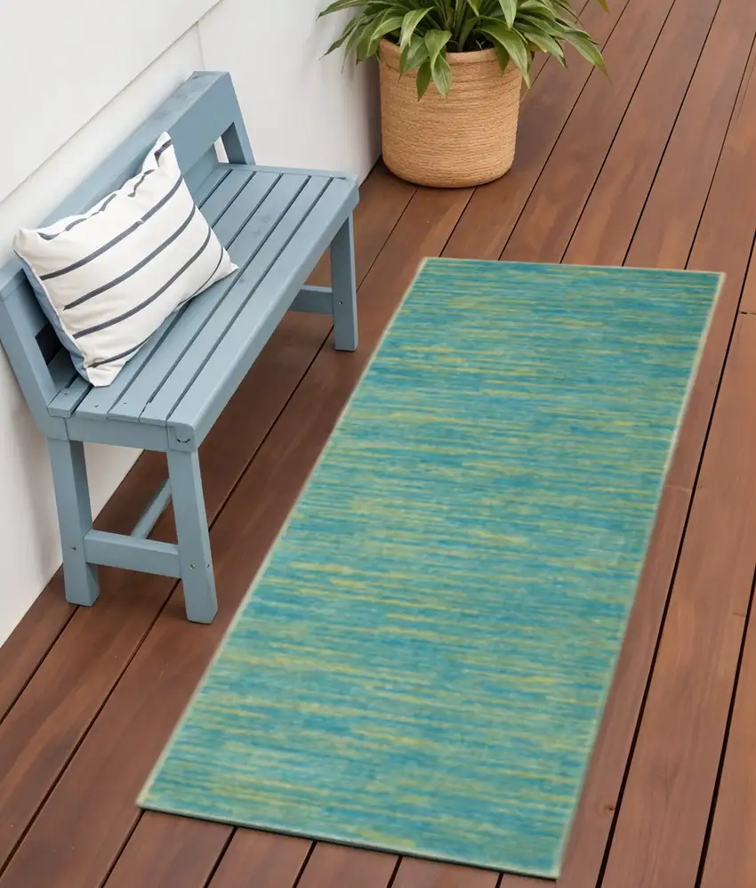 6' Blue And Green Indoor Outdoor Runner Rug Photo 2