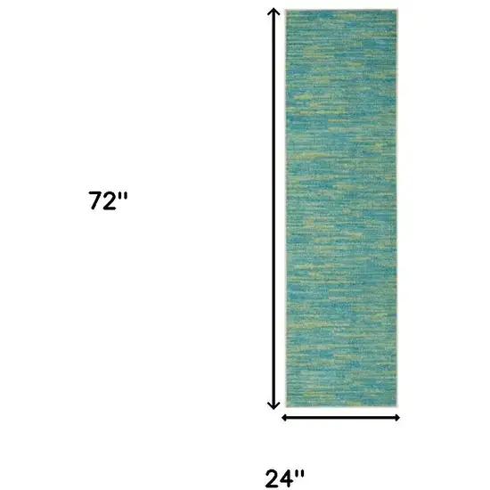 6' Blue And Green Indoor Outdoor Runner Rug Photo 9