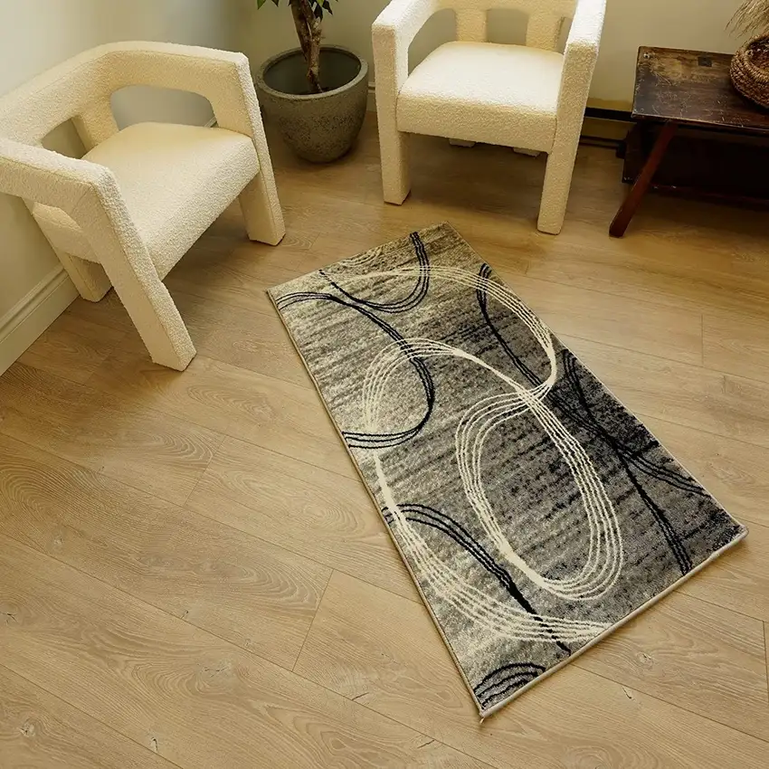 3' X 10' Abstract Power Loom Stain Resistant Area Rug Photo 3
