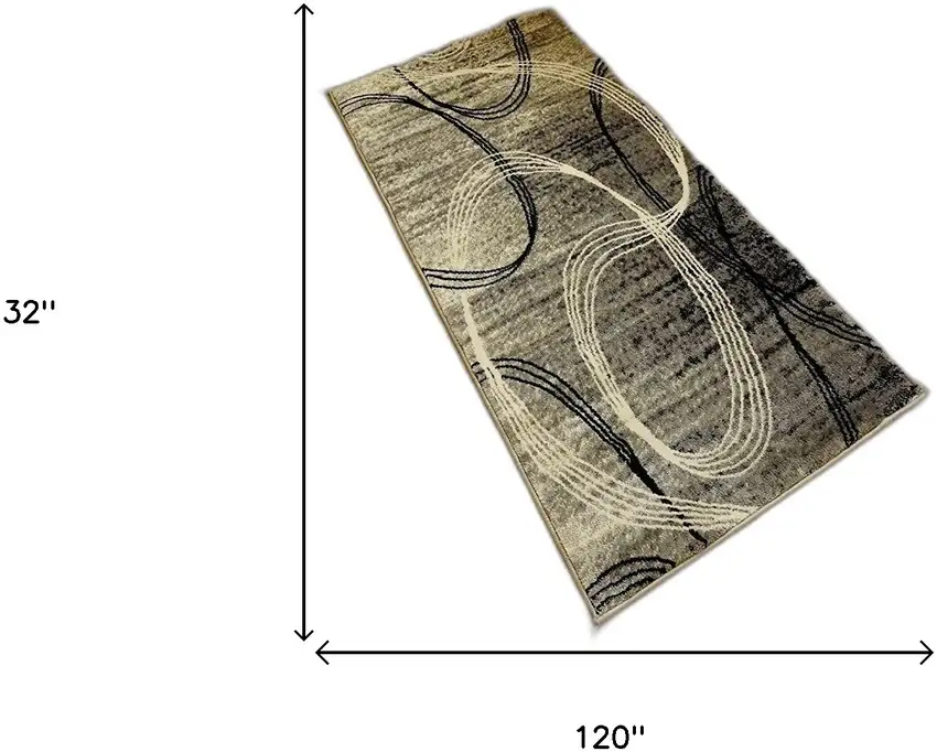 3' X 10' Abstract Power Loom Stain Resistant Area Rug Photo 8