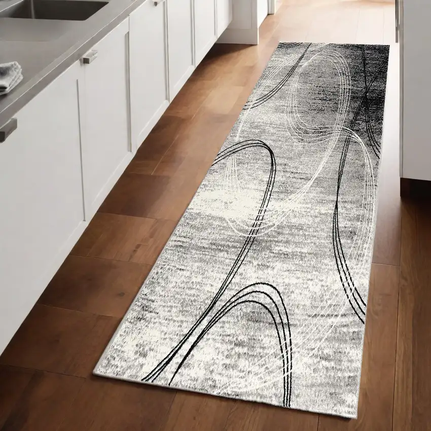 3' X 8' Grey Abstract Power Loom Stain Resistant Area Rug Photo 1