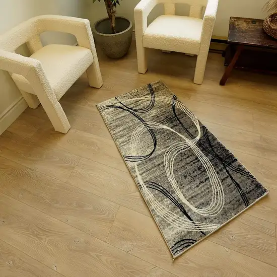 3' X 8' Abstract Power Loom Stain Resistant Area Rug Photo 3