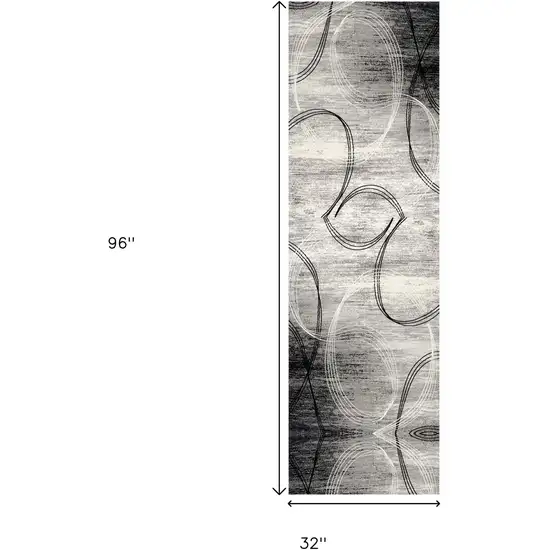 8' Gray And Ivory Abstract Shag Runner Rug Photo 7