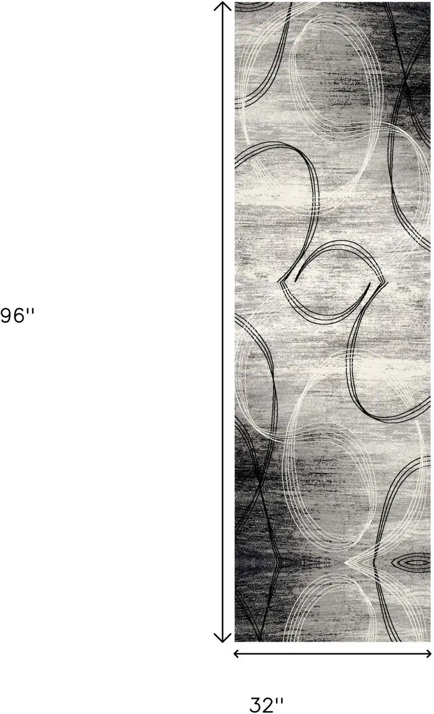 8' Gray And Ivory Abstract Shag Runner Rug Photo 7