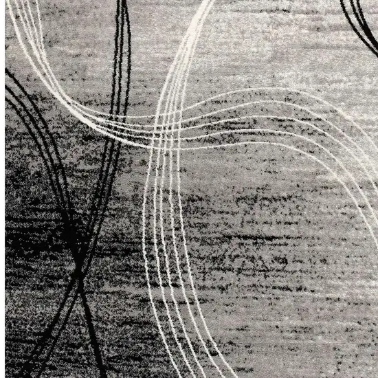 8' Gray And Ivory Abstract Shag Runner Rug Photo 4