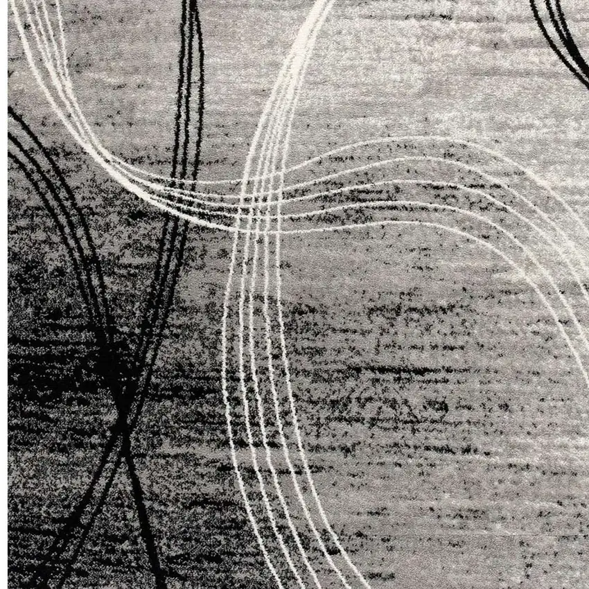 8' Gray And Ivory Abstract Shag Runner Rug Photo 4