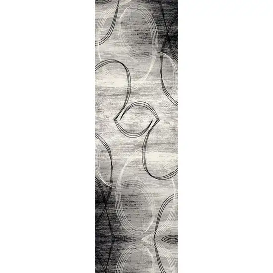 8' Gray And Ivory Abstract Shag Runner Rug Photo 1