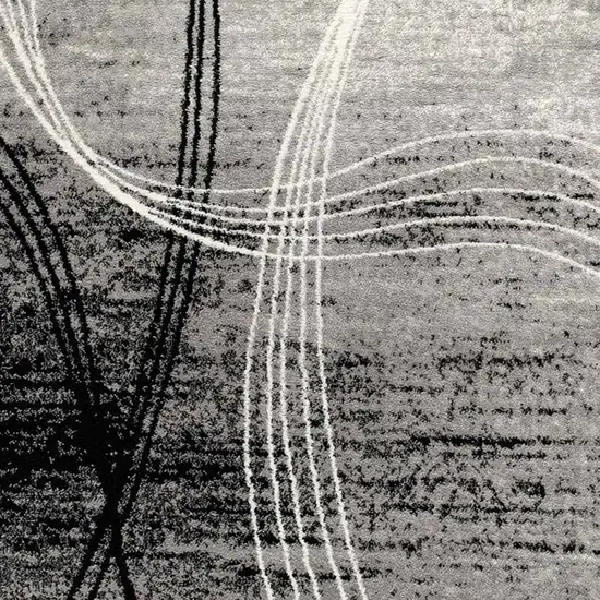 8' Gray And Ivory Abstract Shag Runner Rug Photo 3