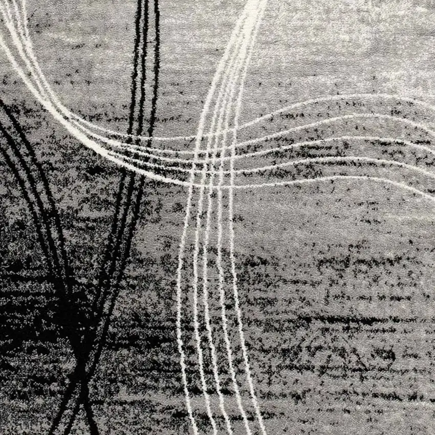 8' Gray And Ivory Abstract Shag Runner Rug Photo 3