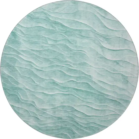 8' X 8' Aqua And Ivory Abstract Washable Round Rug With UV Protection Photo 3