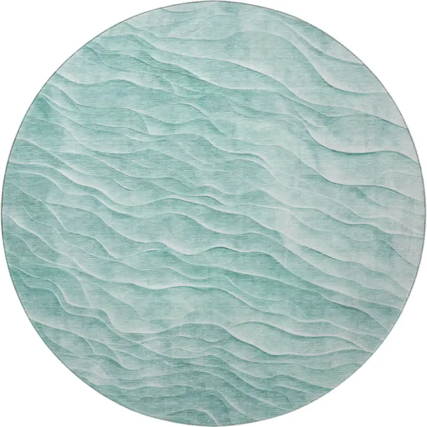 8' X 8' Aqua And Ivory Abstract Washable Round Rug With UV Protection Photo 3