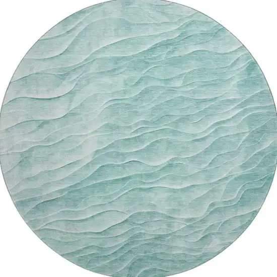 8' X 8' Aqua And Ivory Abstract Washable Round Rug With UV Protection Photo 2