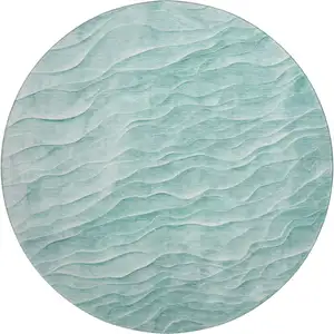 Photo of 8' X 8' Aqua And Ivory Abstract Washable Round Rug With UV Protection