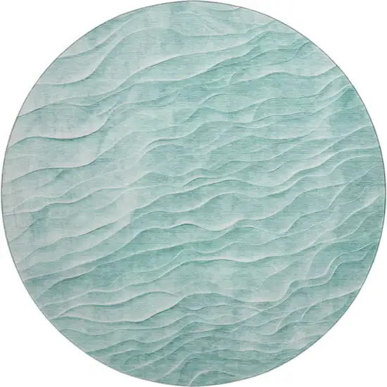 8' X 8' Aqua And Ivory Abstract Washable Round Rug With UV Protection Photo 1