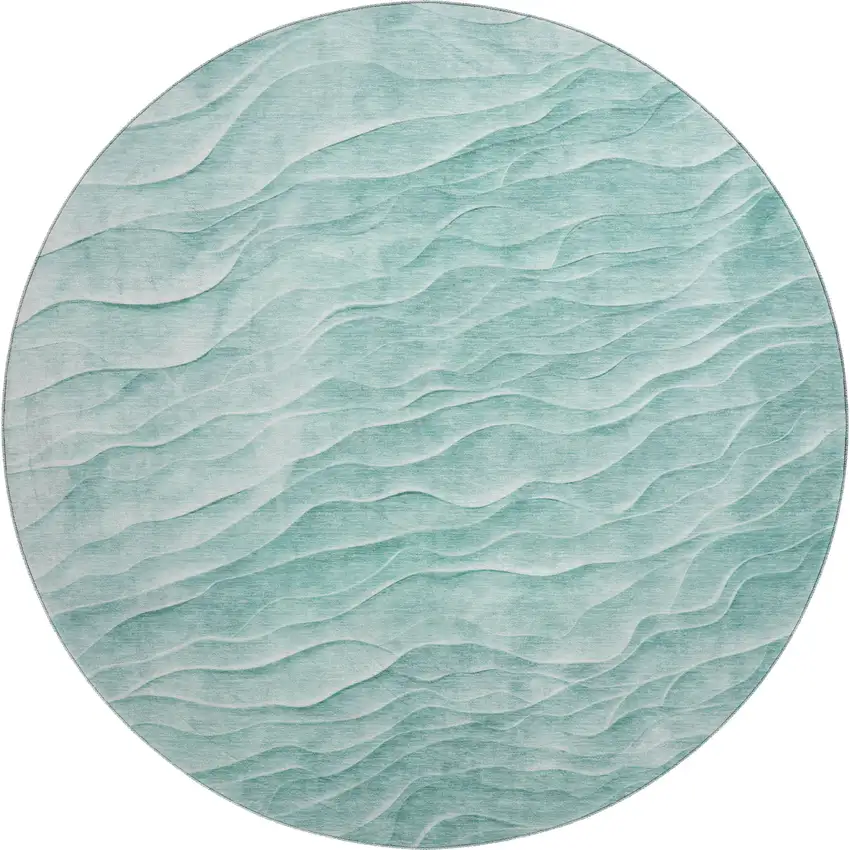 8' X 8' Aqua And Ivory Abstract Washable Round Rug With UV Protection Photo 1
