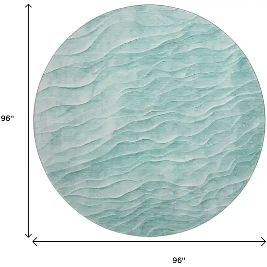 8' X 8' Aqua And Ivory Abstract Washable Round Rug With UV Protection Photo 9