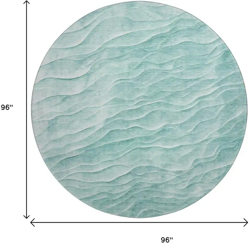 8' X 8' Aqua And Ivory Abstract Washable Round Rug With UV Protection Photo 9
