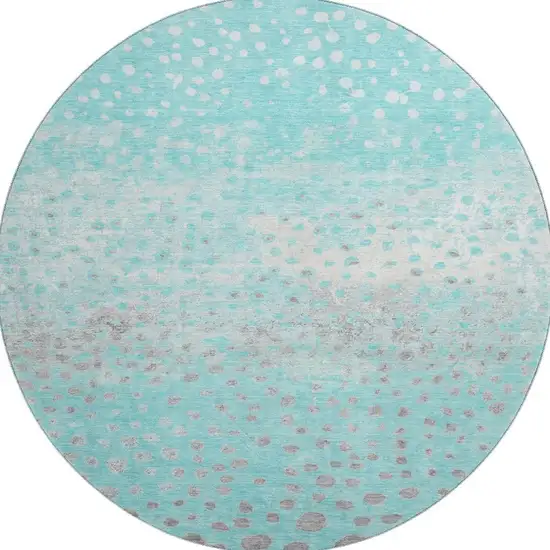 8' X 8' Aqua Gray And Ivory Polka Dot Washable Round Rug With UV Protection Photo 3