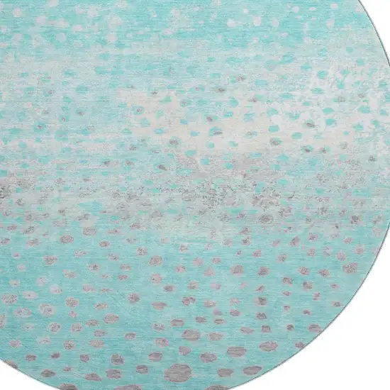 8' X 8' Aqua Gray And Ivory Polka Dot Washable Round Rug With UV Protection Photo 2