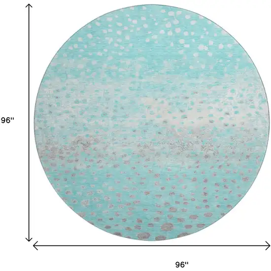 8' X 8' Aqua Gray And Ivory Polka Dot Washable Round Rug With UV Protection Photo 9
