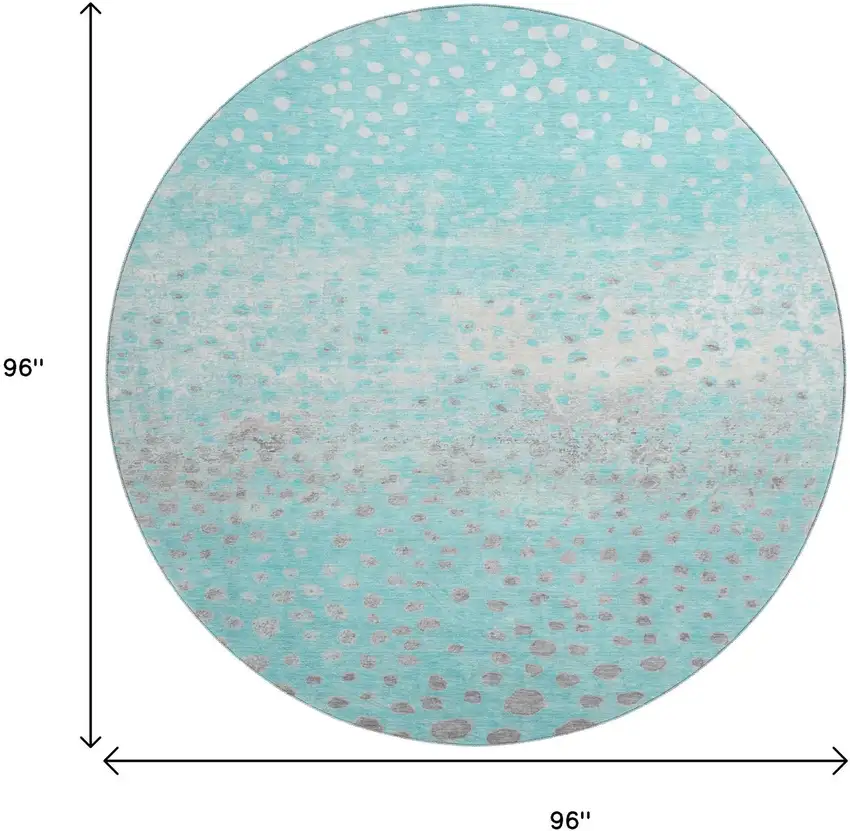8' X 8' Aqua Gray And Ivory Polka Dot Washable Round Rug With UV Protection Photo 9